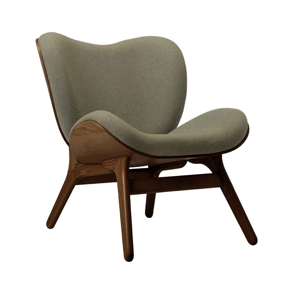 Umage A Conversation Piece Low, fauteuil confortable avec dossier bas, en bois et tissu, chêne foncé, prairie du matin