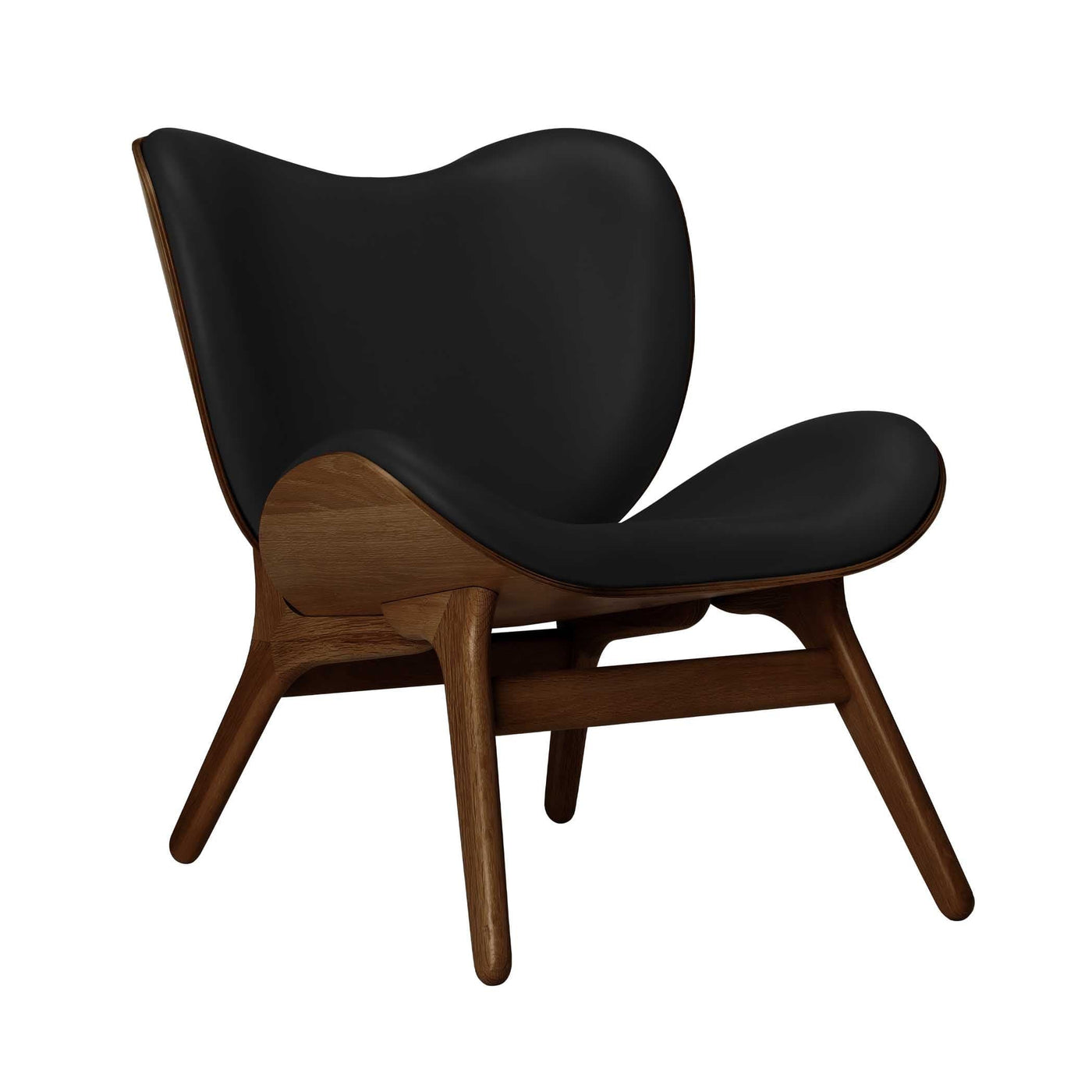 Umage A Conversation Piece Low, fauteuil confortable avec dossier bas, en bois et tissu, chêne foncé, cuir noir