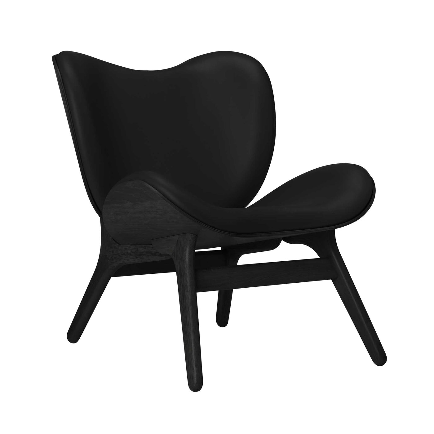 Umage A Conversation Piece Low, fauteuil confortable avec dossier bas, en bois et tissu, chêne noir, cuir noir