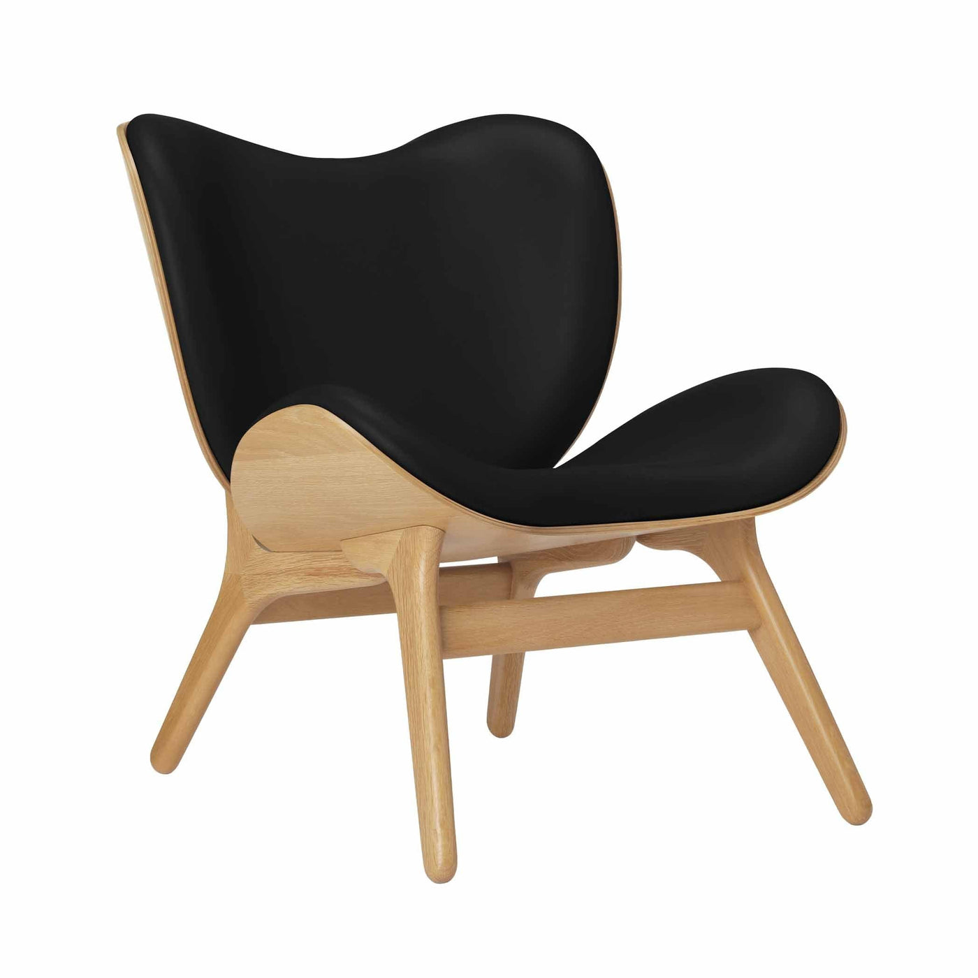 Umage A Conversation Piece Low, fauteuil confortable avec dossier bas, en bois et tissu, chêne, cuir noir