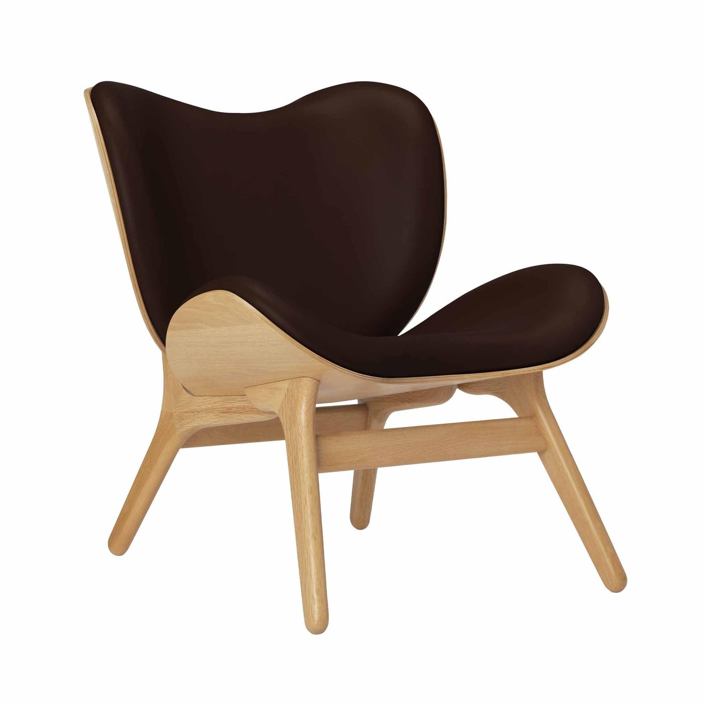 Umage A Conversation Piece Low, fauteuil confortable avec dossier bas, en bois et tissu, chêne, cuir brun