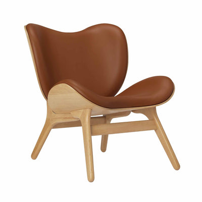 Umage A Conversation Piece Low, fauteuil confortable avec dossier bas, en bois et tissu, chêne, cuir cognac
