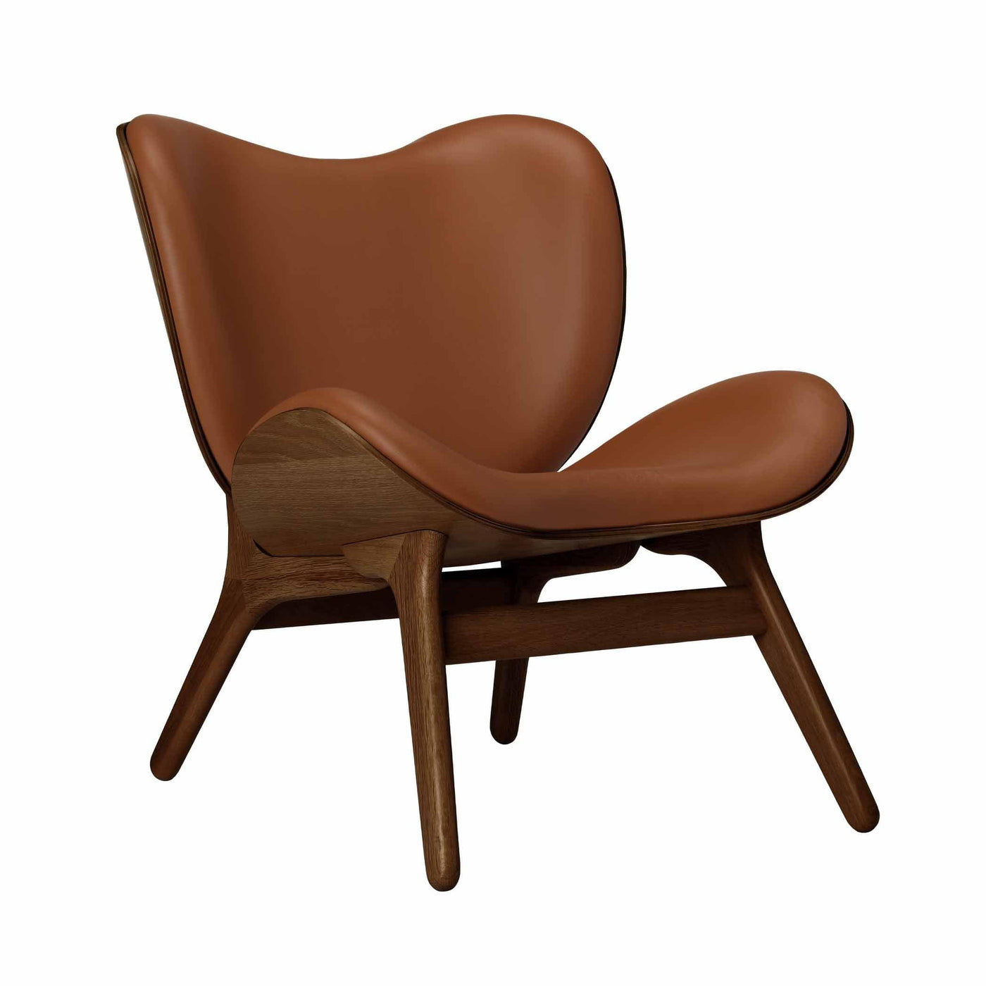 Umage A Conversation Piece Low, fauteuil confortable avec dossier bas, en bois et tissu, chêne foncé, cuir cognac