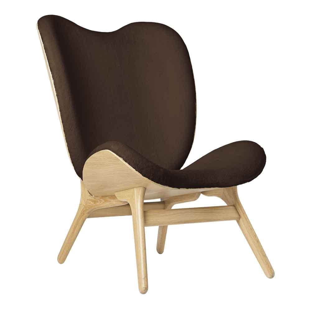 Umage A Conversation Piece Tall, fauteuil confortable avec dossier haut, en bois et tissu, chêne, brun teddy