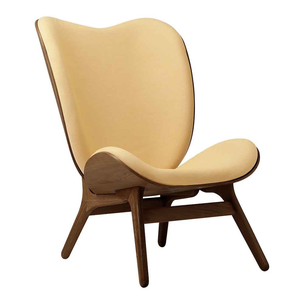 Umage A Conversation Piece Tall, fauteuil confortable avec dossier haut, en bois et tissu, chêne foncé, brillance estivale