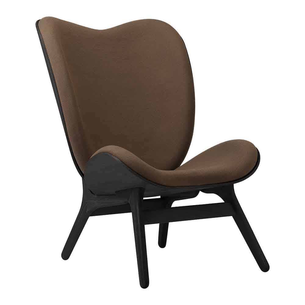 Umage A Conversation Piece Tall, fauteuil confortable avec dossier haut, en bois et tissu, chêne noir, mocca