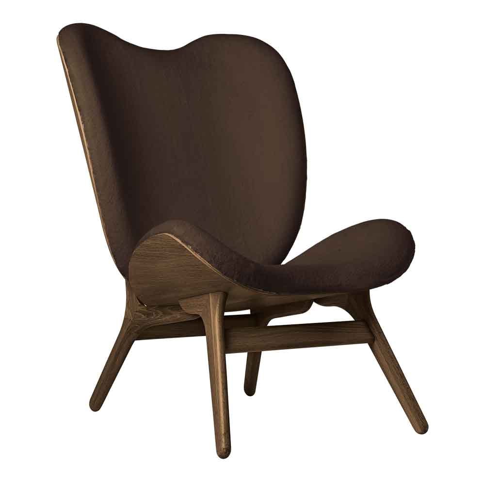 Umage A Conversation Piece Tall, fauteuil confortable avec dossier haut, en bois et tissu, chêne foncé, brun teddy