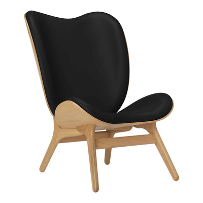 Umage A Conversation Piece Tall, fauteuil confortable avec dossier haut, en bois et tissu, chêne, cuir noir