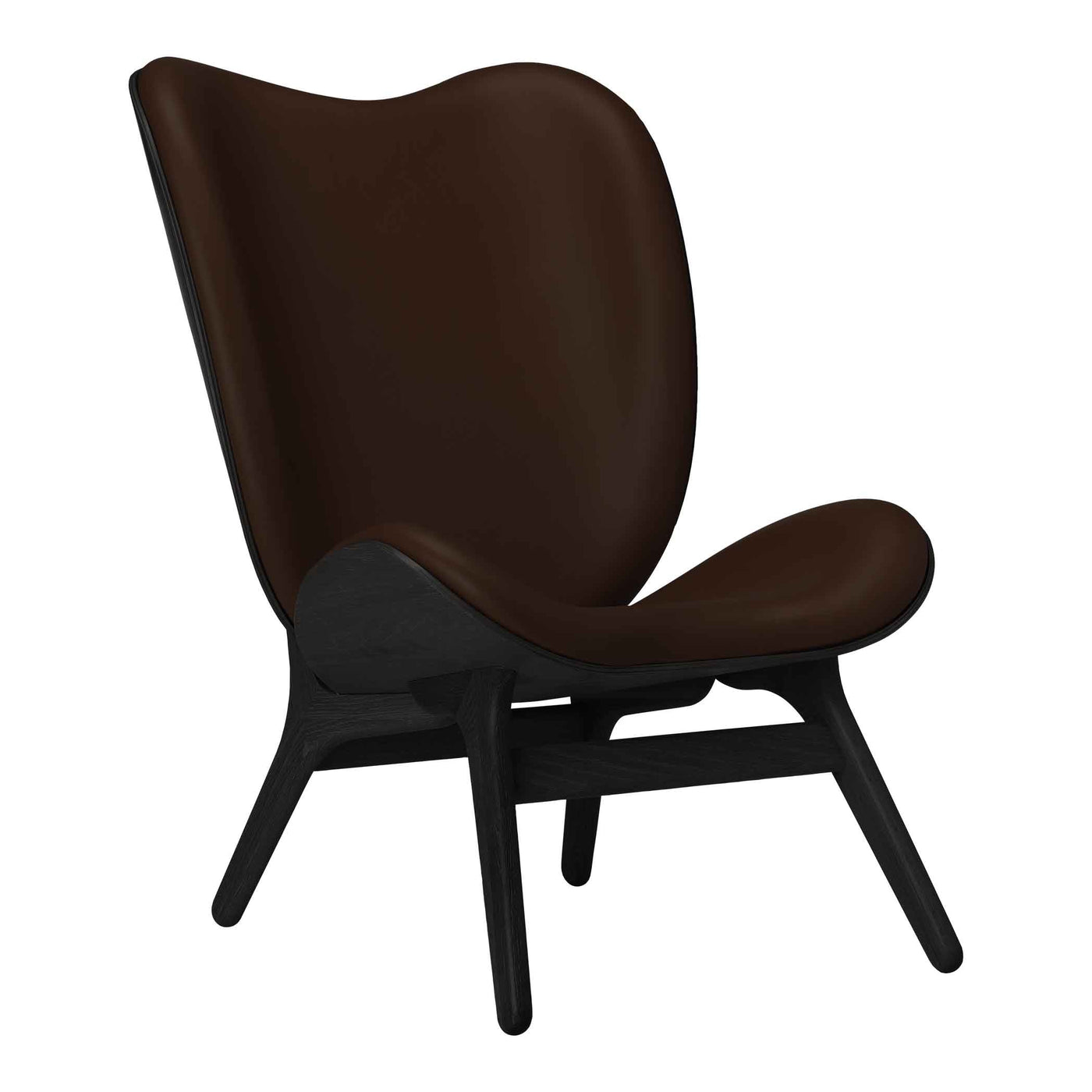 Umage A Conversation Piece Tall, fauteuil confortable avec dossier haut, en bois et tissu, chêne noir, cuir brun