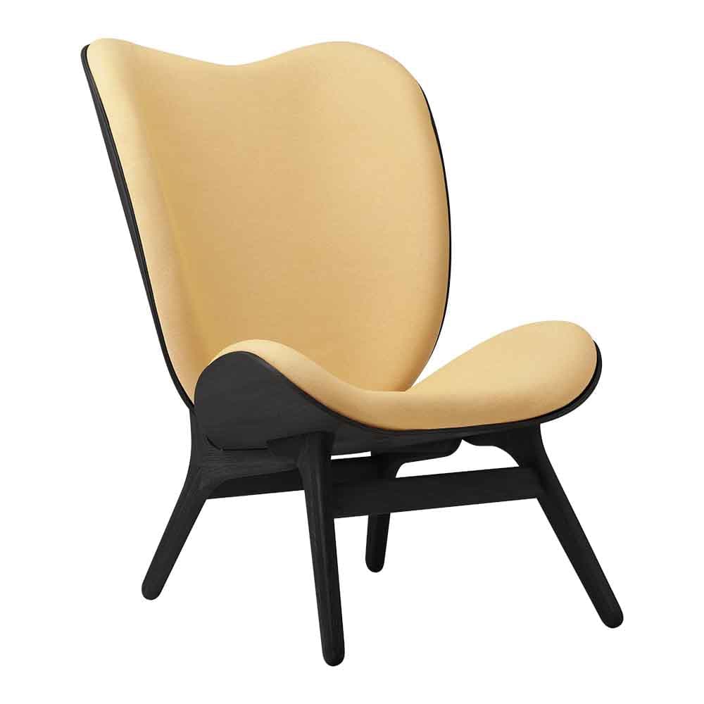 Umage A Conversation Piece Tall, fauteuil confortable avec dossier haut, en bois et tissu, chêne noir, brillance estivale
