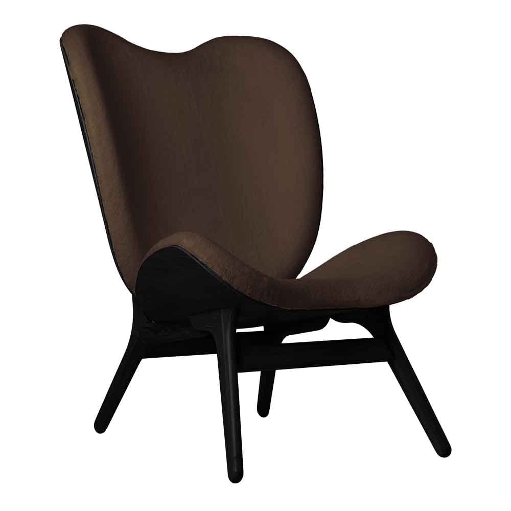 Umage A Conversation Piece Tall, fauteuil confortable avec dossier haut, en bois et tissu, chêne noir, brun teddy