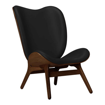 Umage A Conversation Piece Tall, fauteuil confortable avec dossier haut, en bois et tissu, chêne foncé, cuir noir