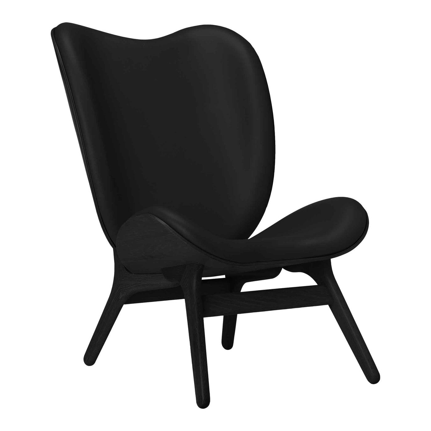 Umage A Conversation Piece Tall, fauteuil confortable avec dossier haut, en bois et tissu, chêne noir, cuir noir