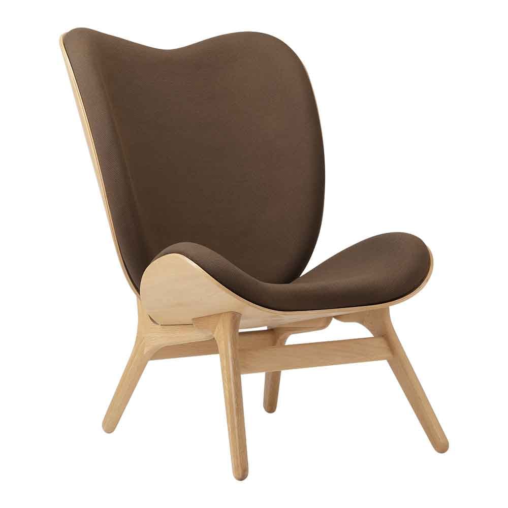 Umage A Conversation Piece Tall, fauteuil confortable avec dossier haut, en bois et tissu, chêne, mocca