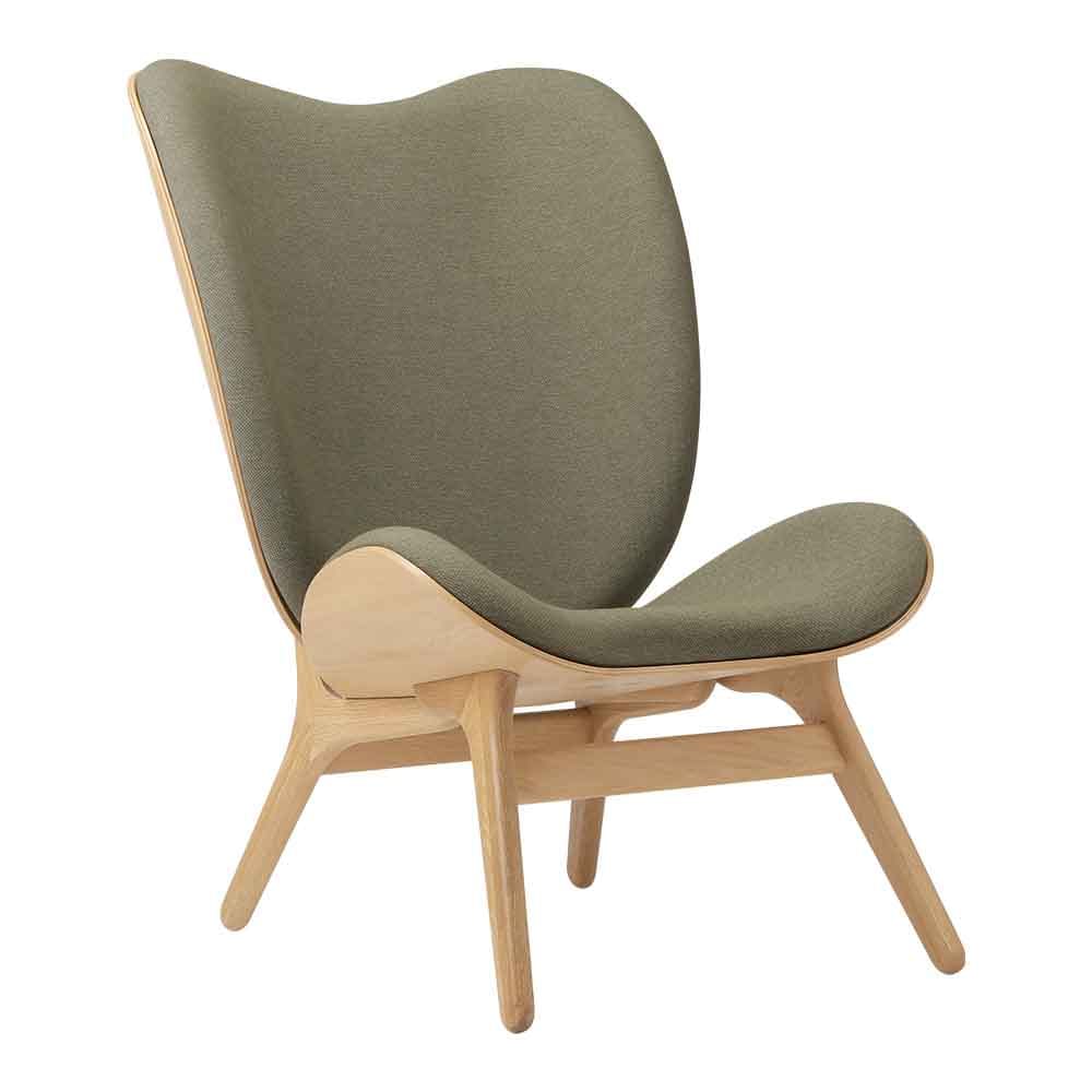 Umage A Conversation Piece Tall, fauteuil confortable avec dossier haut, en bois et tissu, chêne, prairie du matin
