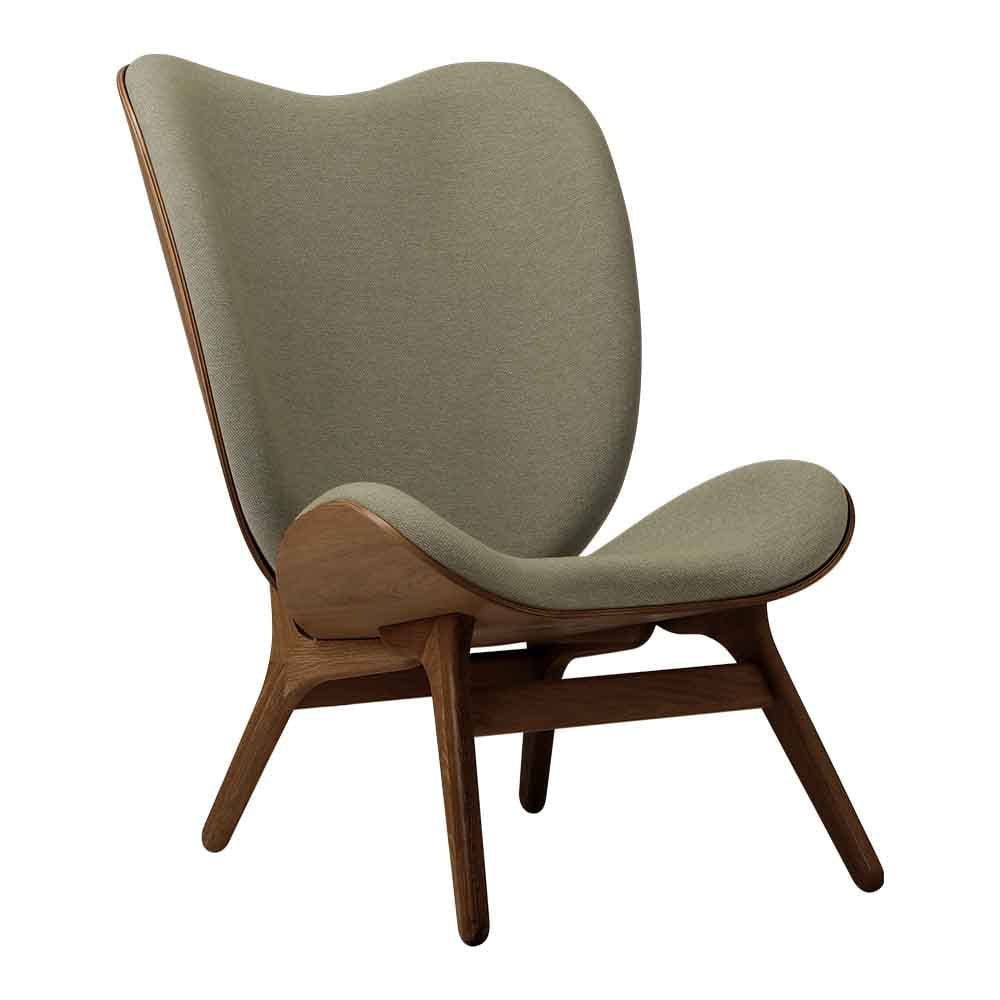 Umage A Conversation Piece Tall, fauteuil confortable avec dossier haut, en bois et tissu, chêne foncé, prairie du matin