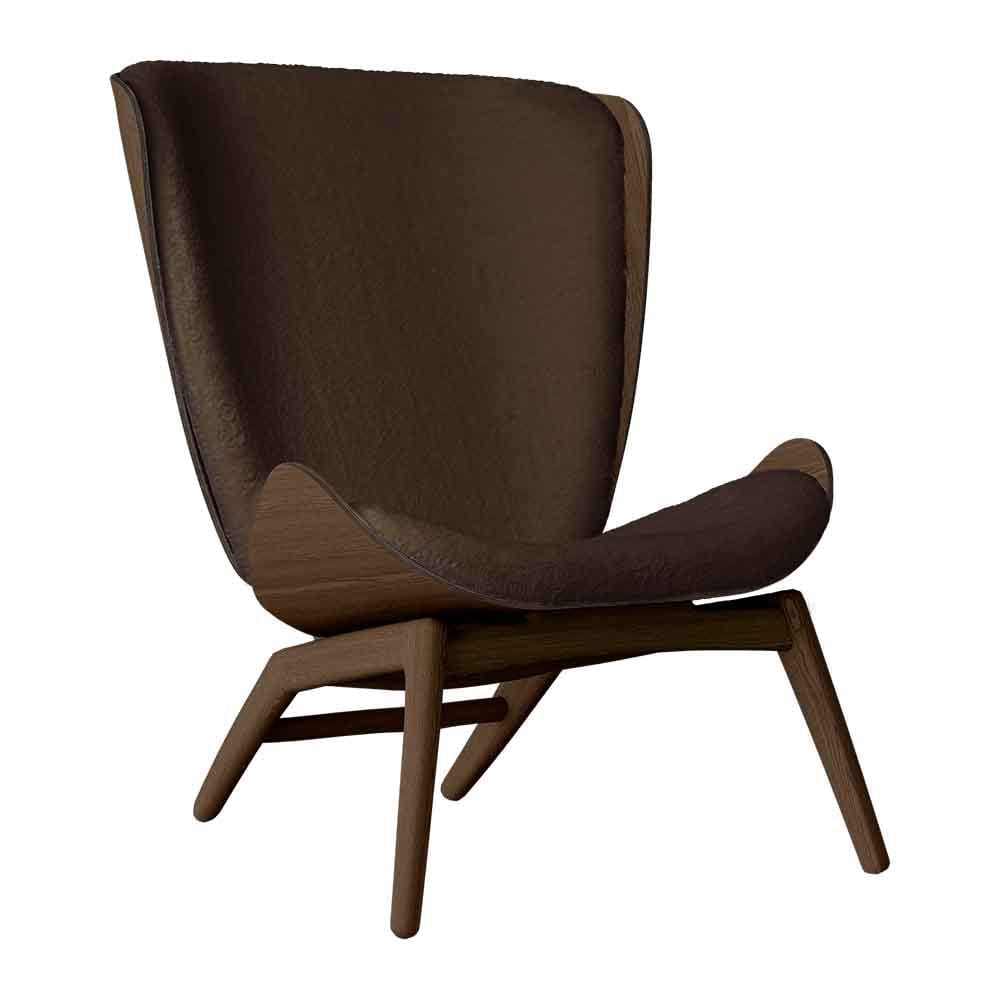 Umage The reader, fauteuil avec dossier haut, en bois et polyester, brun teddy, chêne foncé