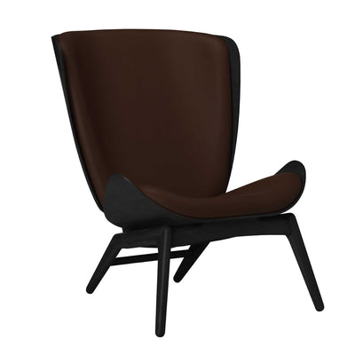Umage The reader, fauteuil avec dossier haut, en bois et polyester, cuir brun, chêne noir