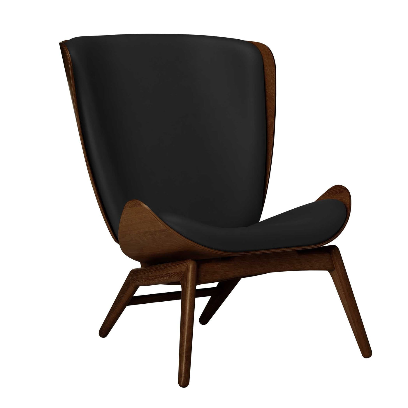 Umage The reader, fauteuil avec dossier haut, en bois et polyester, cuir noir, chêne foncé