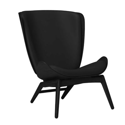 Umage The reader, fauteuil avec dossier haut, en bois et polyester, cuir noir, chêne noir