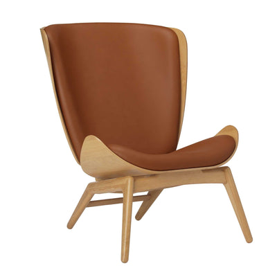 Umage The reader, fauteuil avec dossier haut, en bois et polyester, cuir cognac, chêne