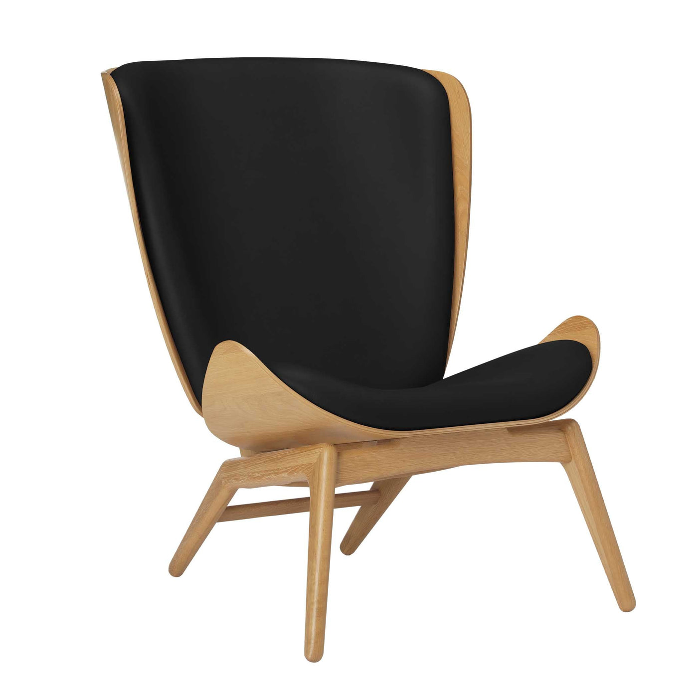 Umage The reader, fauteuil avec dossier haut, en bois et polyester, cuir noir, chêne