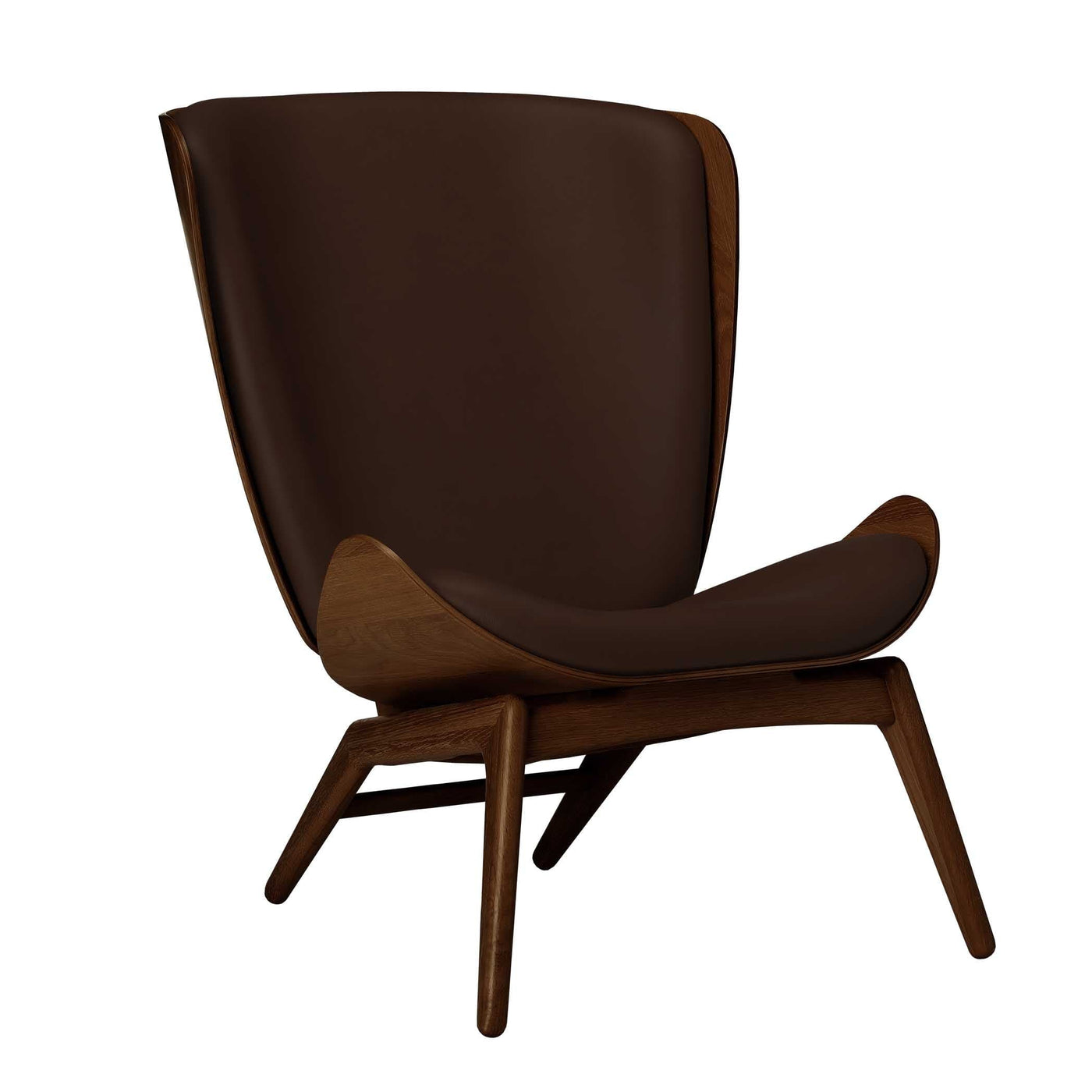 Umage The reader, fauteuil avec dossier haut, en bois et polyester, cuir brun, chêne foncé