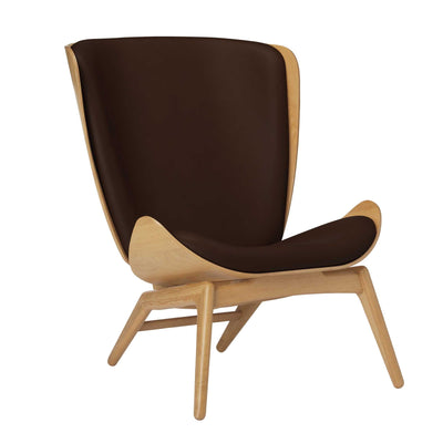 Umage The reader, fauteuil avec dossier haut, en bois et polyester, cuir brun, chêne