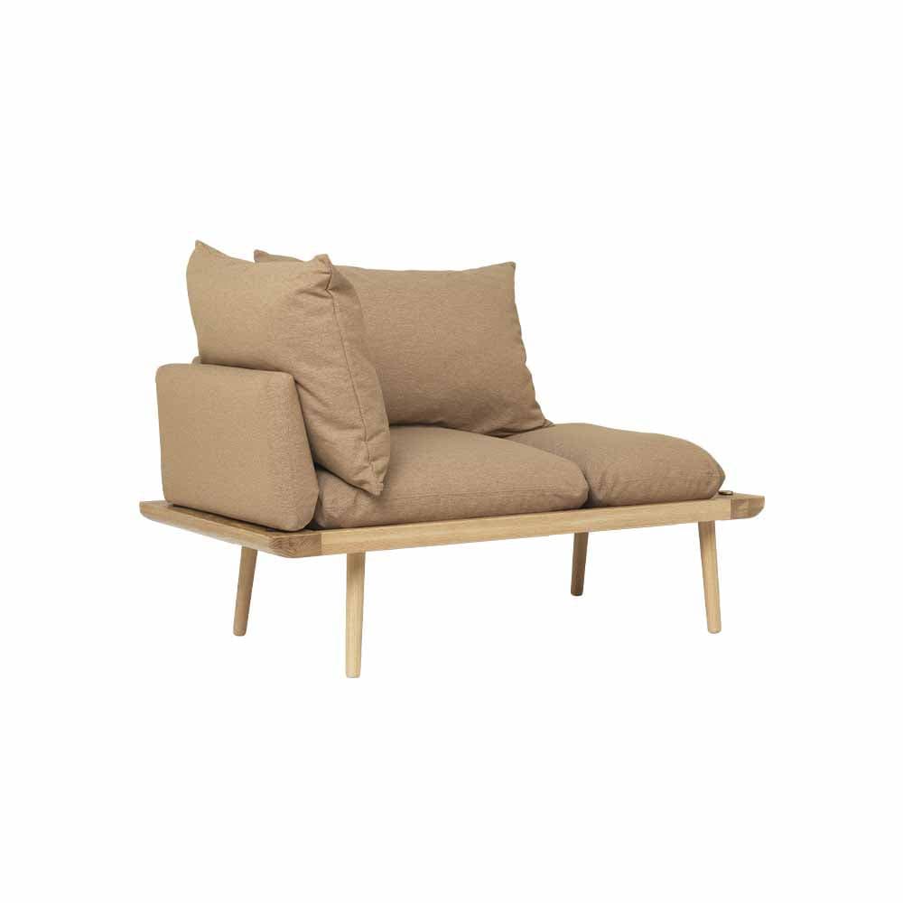 Umage Lounge Around 1.5, petit sofa ou fauteuil au style scandinave, en bois et tissu, sucre brun, chêne
