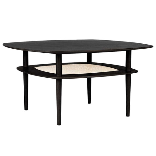 Umage Together, table à café carrée avec étagère, en bois et canne vénitienne, chêne noir