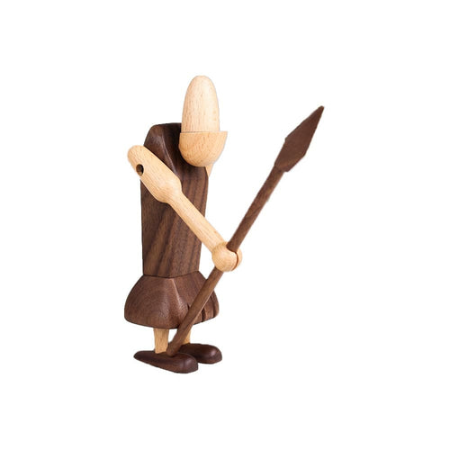 Reproduction Homme préhistorique, petite figurine de décoration, en bois, lance 