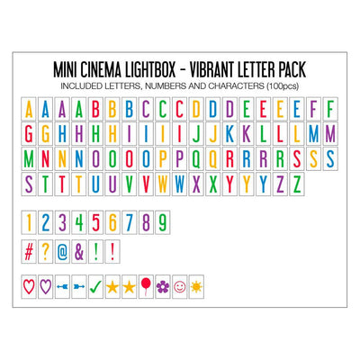 Amped and Co Lettres vibrantes pour Mini Cinema Lightbox, accessoires pour boite lumineuse, en plastique, lettres et symboles