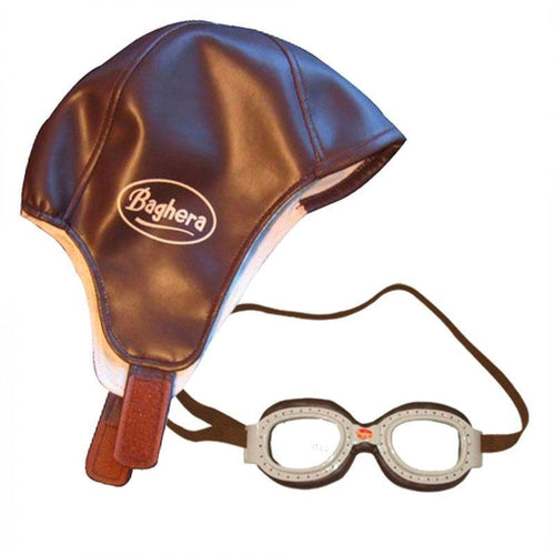 Baghera Set de course, casque et lunettes de course pour enfant, en cuir, brun
