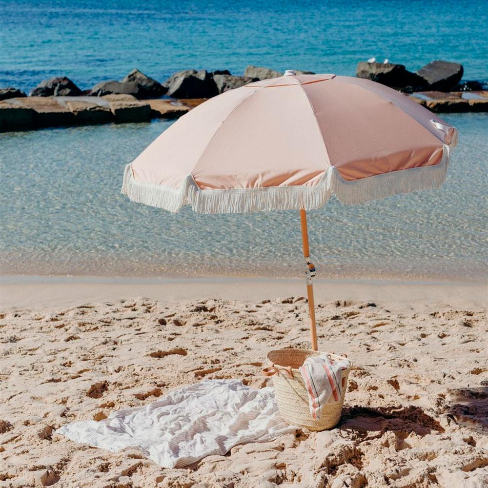 Premium Beach Umbrella, parasol de plage par Basil Bangs, Nudie