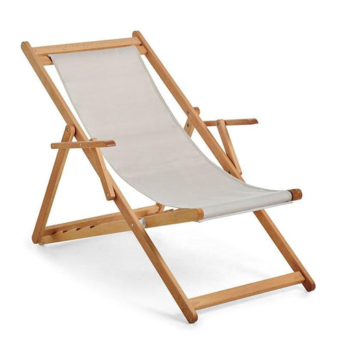 Beppi, chaise d'extérieur avec cadre en bois et assise en tissu par Basil Bangs, Raw