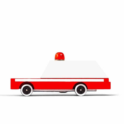 Candylab Ambulance, voiture jouet, en bois, rouge et blanc
