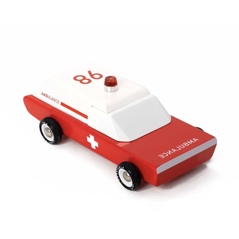 Candylab Ambulance Wagon, voiture jouet, en bois, rouge / blanc