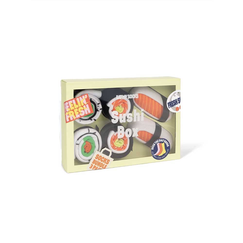 L'ensemble "Sushi Box" d'Eat My Socks : des sushis pour votre style ! Amusant, confortable et polyvalent, cet accessoire fait sourire à coup sûr.