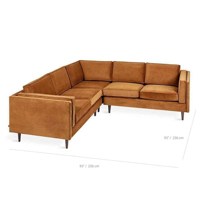 Gus* Modern Adelaide, sofa sectionnel, en bois et tissu, dimensions