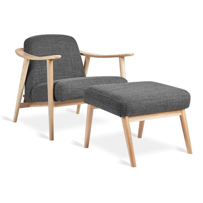 Gus* Modern Baltic, ensemble de fauteuil et ottoman, en bois et tissu, andorra pewter / frêne