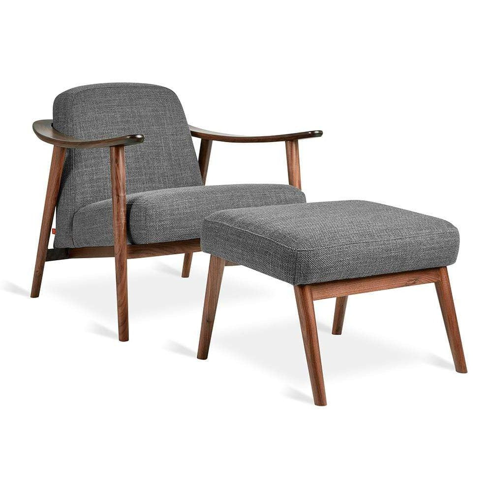 Gus* Modern Baltic, ensemble de fauteuil et ottoman, en bois et tissu, andorra pewter / noyer