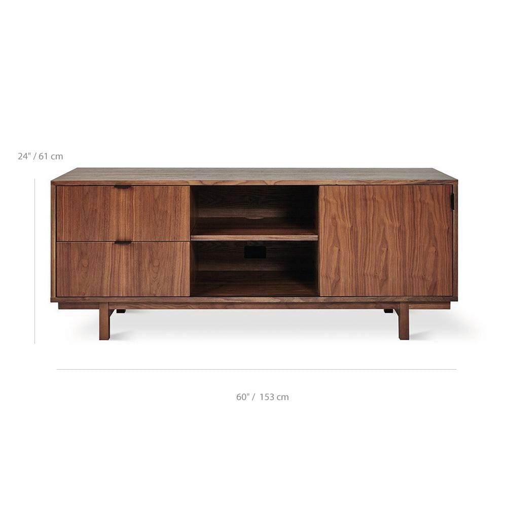 Gus* Modern Belmont, meuble tv avec ouverture et tiroir, en bois, dimensions