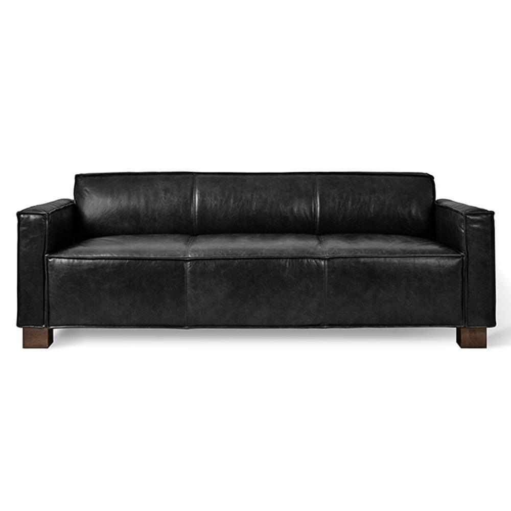 Gus* Modern Cabot, sofa 3 places, en cuir et bois, cuir noir