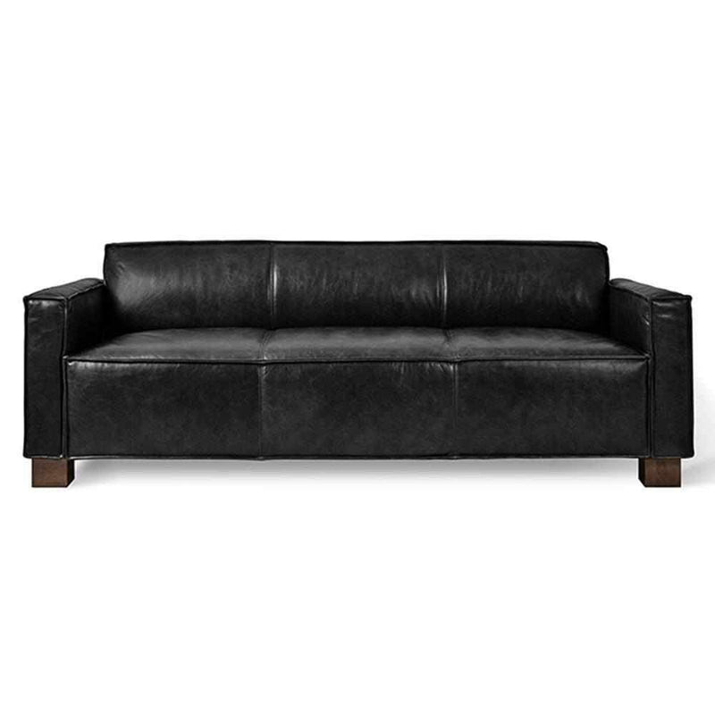 Gus* Modern Cabot, sofa 3 places, en cuir et bois, cuir noir