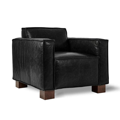 Gus* Modern Cabot, fauteuil imposant et confortable, en bois et cuir, cuir noir