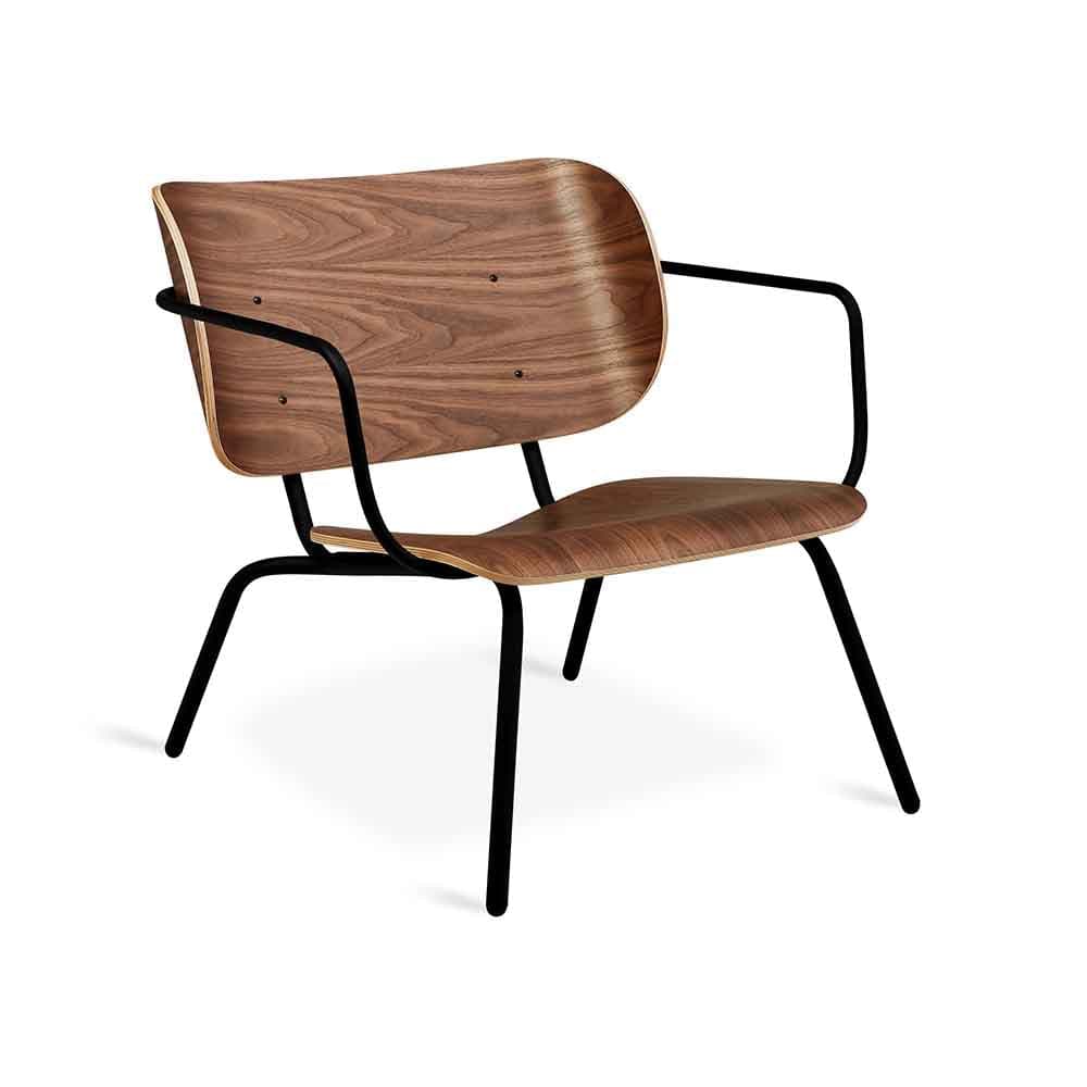  Gus* Modern Bantam, chaise lounge confortable et contemporaine, en bois et métal, noyer