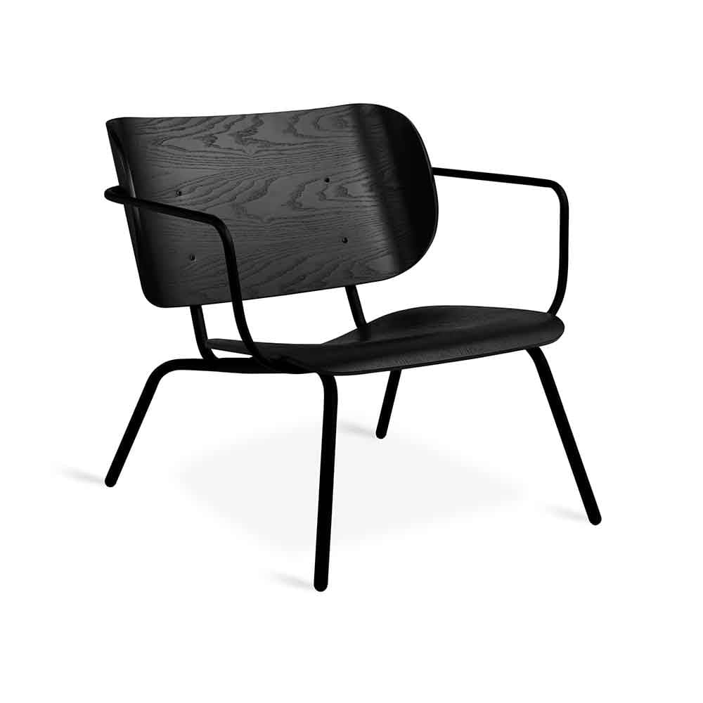  Gus* Modern Bantam, chaise lounge confortable et contemporaine, en bois et métal, frêne noir