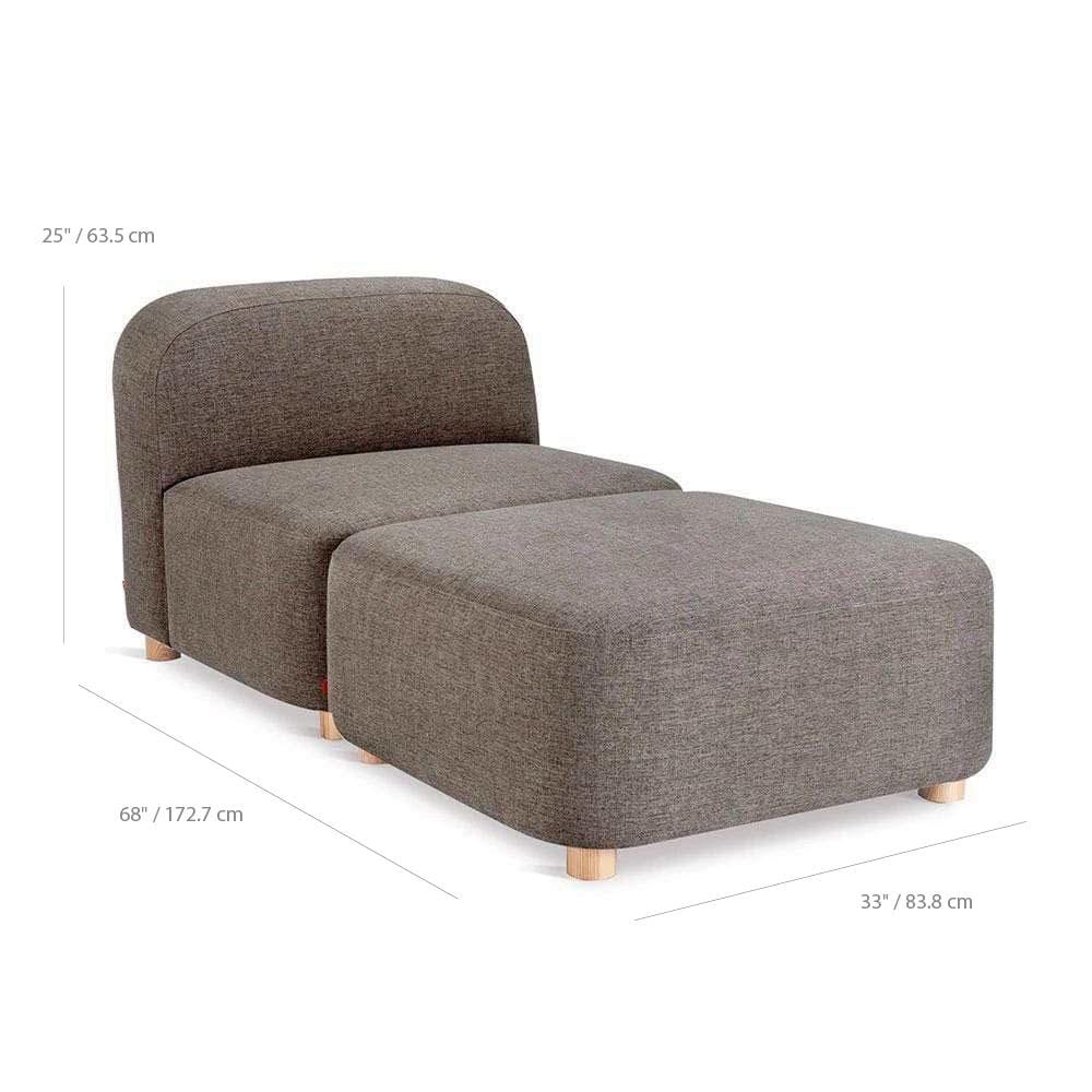 Gus* Modern Circuit Modular 2, fauteuil lounge aux coins arrondis, en bois et tissu, dimensions