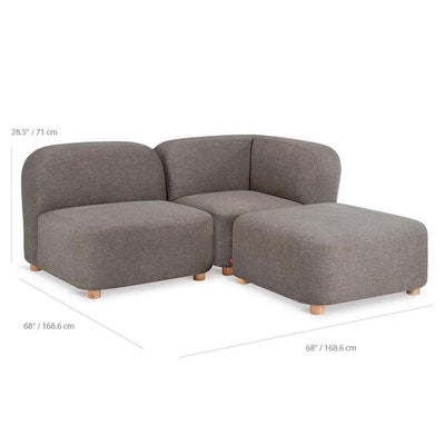 Gus* Modern Circuit Modular 3, sofa modulable aux coins arrondis, en bois et tissu, dimensions