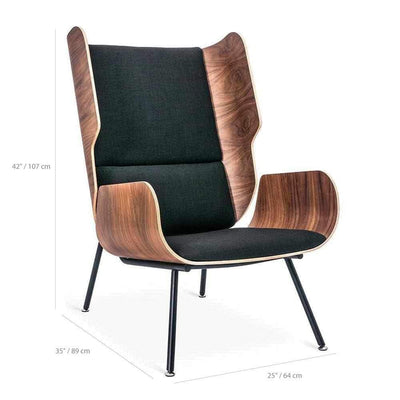 Gus* Modern Elk, fauteuil avec dossier haut, en bois, tissu et métal, dimensions